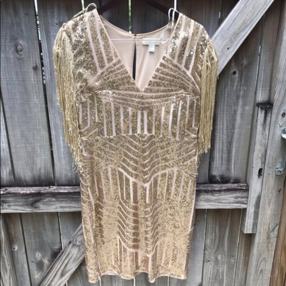 👑💄Gold sequin fringe dress!!